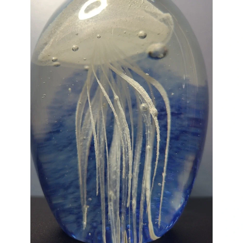 Jellyfish Paperweight, White, Glow In The Dark, With Blue‎ Background, 4.5